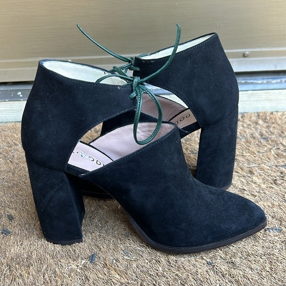 KK Dodds Suede Closed Toe Black Bohemian Heels Sz EU 37 Handmade in Italy - Picture 5 of 9